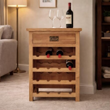 Home Furniture Group Ltd Oakcroft Rustic Wine Rack â“ Storage Cabinet for 16 Bottles with Drawerâ“ Country Rustic Design â“ Fully Assembled