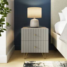 GFW Thalia Black Ribbed 2 Drawer Bedside Table â“ Modern Wooden Nightstand Cabinet for Bedroom Storage