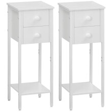HOOBRO Narrow Bedside Table Set of 2, Slim Bedside Table, Telephone Table with 2 Drawers, Tall Side Table with Metal Frame, Small Nightstand with Open