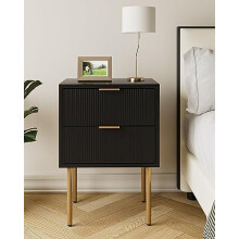 HEYZOEY Bedside Table, Small Bedside Tables with 2 Drawers, Wooden Nightstand with Gold Legs, Mid-Century Modern Bed Side End Table for Bedroom,