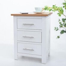 Aurotrice OAK Bedside Table 3 Drawers, NC Paint Cabinet, OAK MDF Board & Hardwood W:42 D:32 H:56 CM