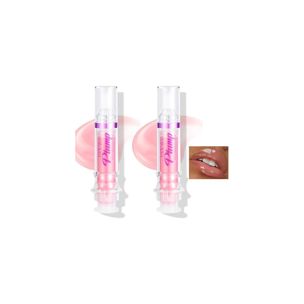 Baorder Pink 2Pcs Plumping Lip Oil With Chili Extract-Fuller Lips Instantly!Clear Plumper Pout Lips Lip Gloss,Hydrating Nourishing Tinted Lip Balm