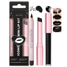 3Pcs Black Lip Gloss and Lip Liner Set - Black Matte Lipstick Lipliner Set, Moisturizing Velvet Liquid Lipstick Lipgloss/Non-Stick Cup Lip Stain for