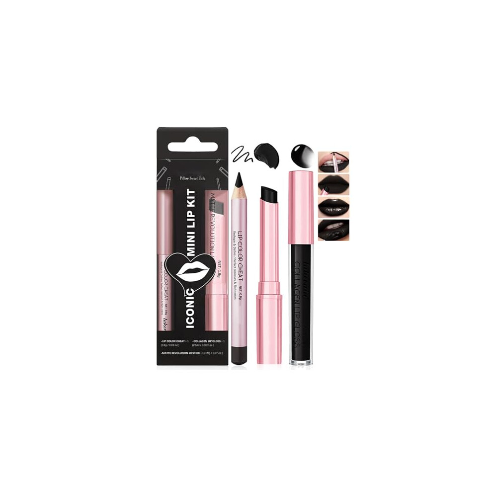 Lucknest Black 3Pcs Lip Gloss And Lip Liner Set - Matte Lipstick Lipliner Set, Moisturizing Velvet Liquid Lipstick Lipgloss/Non-Stick Cup Lip Stain For