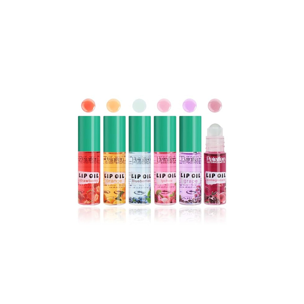 Sitovely 6Pcs Roll On Lip Gloss Set, Fruit Flavored Lip Gloss Oil, Hydrating Lip Glow Oil Set For Women Girls Teens, Transparent Plumping Cute Jelly