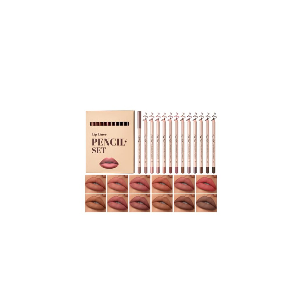 Denestup 12 Colors Matte Velvet Lip Liner Set, Lipstick Pencil Plump Nude Color Smooth Creamy Longwear High Pigmented Natural Lip Makeup