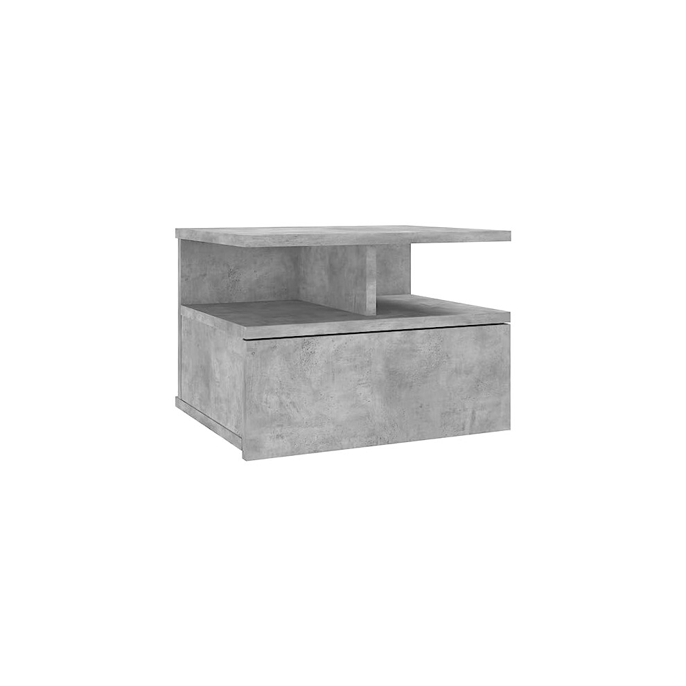 Vidaxl Floating Nightstand - Compact And Space-Saving Bedside Cabinet With Drawer And Open Compartments, Engineered Wood Construction, Concrete Grey