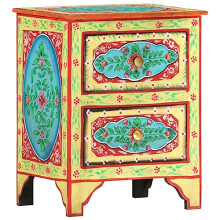 vidaXL Solid Mango Wood & MDF Bedside Cabinet - Hand-Painted Multicolour Nightstand with 2 Drawers, Fully Assembled 40x30x50cm