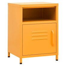 vidaXL Mustard Yellow Steel Nightstand with Open Shelf and Door - Modern and Stylish Bedroom Furniture with Adjustable Levelers