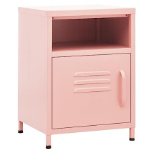 vidaXL Pink Steel Nightstand - Industrial Rectangular Bedside Table with Cabinet and Shelf for Bedroom Storage, 35x35x51cm