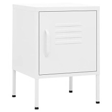 vidaXL Modern Steel Nightstand - White Side Table with a Lock, Adjustable Shelf, Levelers, 20 kg Shelf Loading Capacity