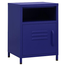 vidaXL Nightstand - Navy Blue Rectangular Steel Bedside Table - Modern Design with Storage Shelf and Door - Adjustable Levelers for Height Control