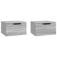 vidaXL 2x Wall-mounted Bedside Cabinets Bedroom Furniture Floating Wall Mounted Bedside Unit Bed Cabinet Floating Nightstand Grey Sonoma