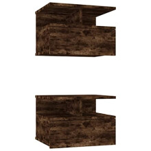vidaXL 2x Floating Nightstand Bedroom Furniture Wall-mounted Nightstand Floating Bedside Table Wall Shelf with Drawer Smoked Oak Engineered Wood