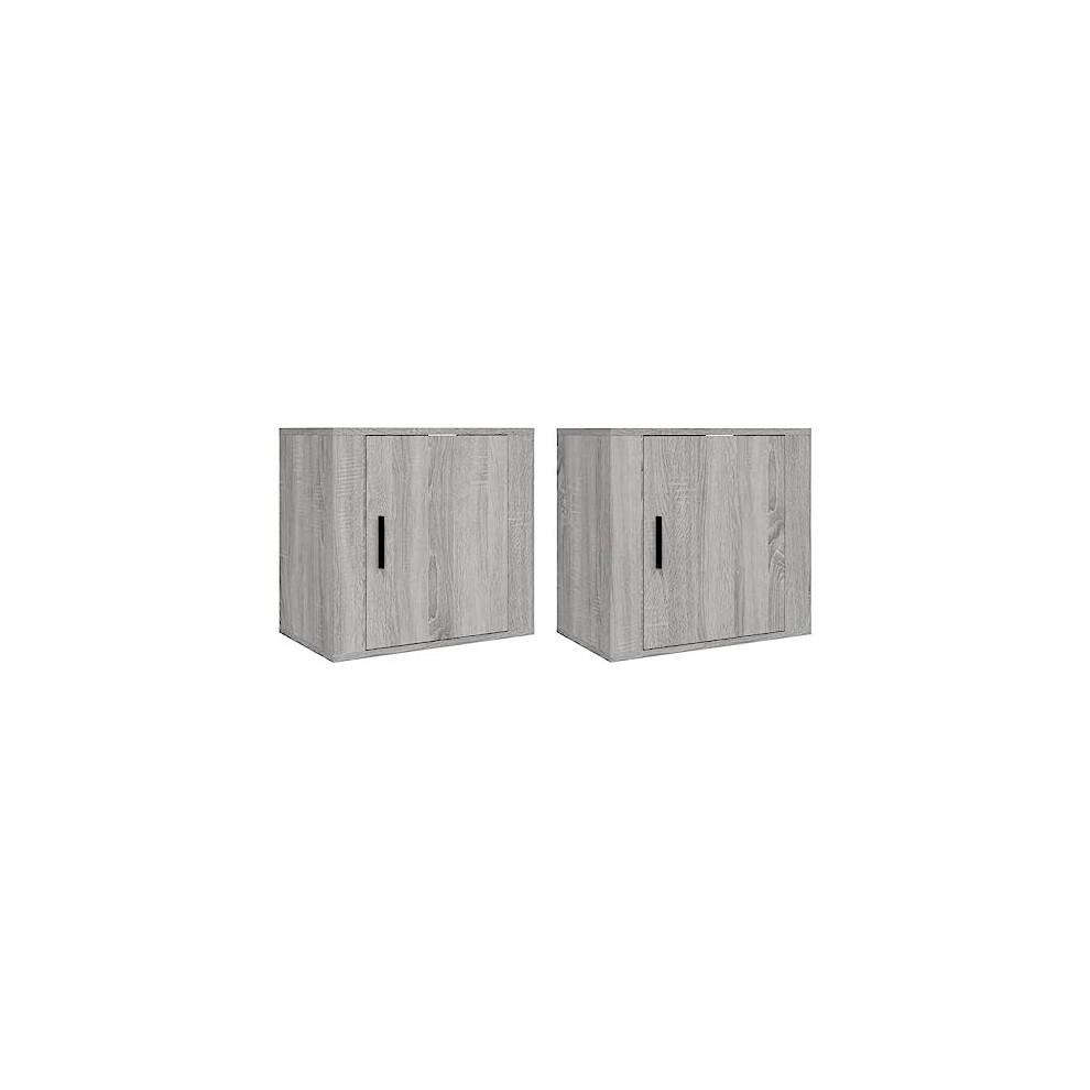 Vidaxl 2X Wall-Mounted Bedside Cabinets Bedroom Floating Bedside Wall Unit Floating Nightstand Wall Bedside Cabinet For Next To Bed Grey Sonoma