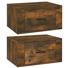 vidaXL 2x Wall-mounted Bedside Cabinets Bedroom Floating Bedside Wall Unit Floating Nightstand Wall Bedside Cabinet Smoked Oak 50x36x25 cm