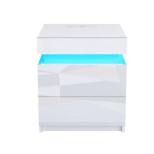 BESTWANTED Bedside Table High Gloss Front 2 Drawers Modern Bedside Cabinet Nightstand with LED Lights For Living Room Bedroom Furniture 52 x 35 x 45CM