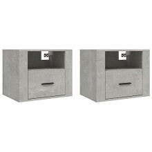vidaXL 2x Wall-mounted Bedside Cabinets Bedroom Floating Bedside Wall Unit Floating Nightstand Wall Bedside Cabinet Concrete Grey 50x36x40 cm