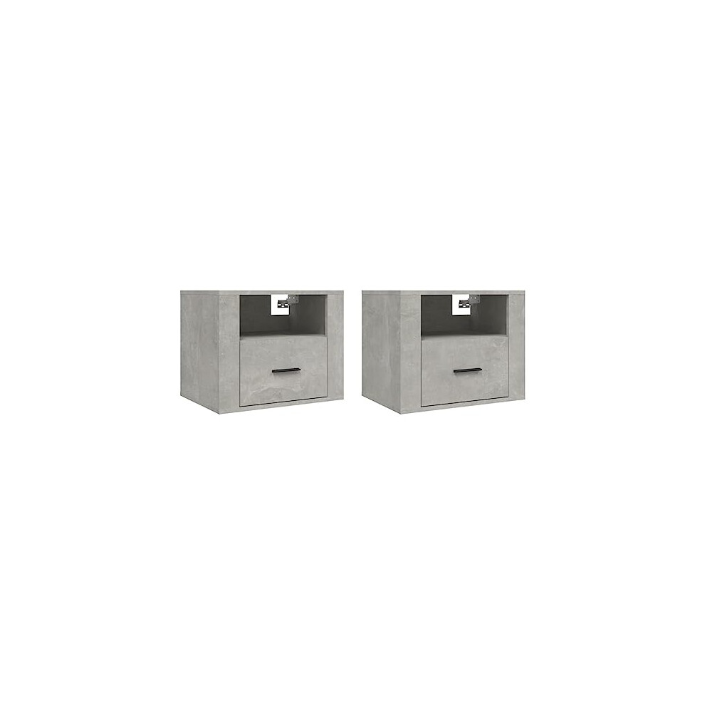 Vidaxl 2X Wall-Mounted Bedside Cabinets Bedroom Floating Bedside Wall Unit Floating Nightstand Wall Bedside Cabinet Concrete Grey 50X36x40 Cm