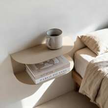 MILUKA Floating Bedside Tables Set of 2 | Wall Mounted Console Table 40 X 20 cm in Beige Sand Metal, 2 shelf Design | Modern Floating shelves, Thin