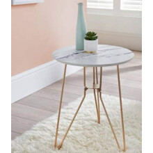 New Amazing Marble Effect Side Table with Gold Finish Metal Legs Bedside Table