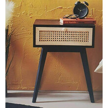 Scotvision Urban Paradise Bedside Table Vintage Cane Side Table Cabinet Lamp Table - Black