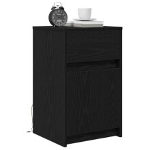 vidaXL LED Bedside Cabinet with Drawer 2 pcs Black oak 38 x 34 x 61 cm, Bedroom Storage, Modern Nightstand with LED Furniture, Functional Bedside