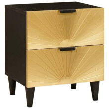 vidaXL Bedside Cabinet with Drawer Black and Gold 40 x 33.5 x 46 cm, Rustic Bedside Cabinet, Acacia Wood Nightstand, Compact Bedroom Table with