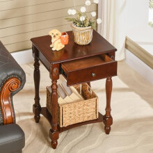 Wood End Side Table with Drawer and Storage Shelf, Traditional Beside Table, Narrow Telephone Tables, No-Tools Assembly, 70cm High Living Room Table