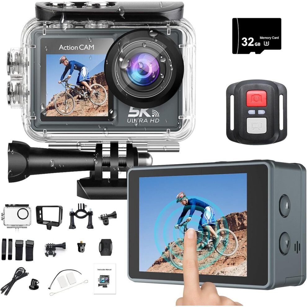 5K 60Fps Action Camera Eis Stabilization Dual Screen Wifi (Black) Black 6976917410420