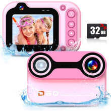 Kids Waterproof Camera 10ft Dual Lens 26MP Selfie Gift for Age 3-12 (Pink)