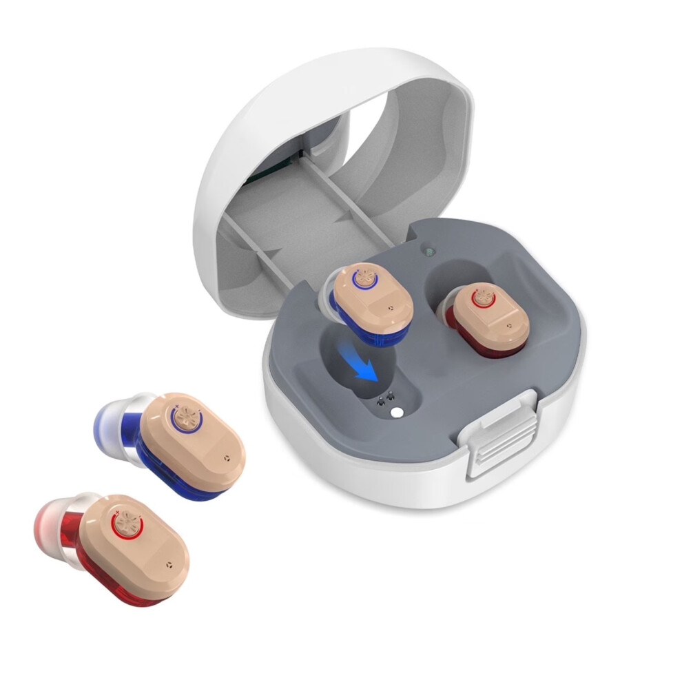 Chronus White Rechargeable Personal Sound Amplifier For Seniors And Adults, In-Ear Sound Amplifier With Noise Reduction And Charging Case (White)
