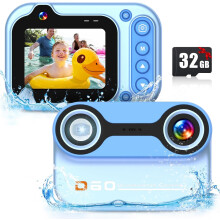Kids Waterproof Camera 10ft Dual Lens 26MP Selfie Gift for Age 3-12 (Blue)