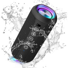 Bluetooth Speaker 5.3, IPX7 Waterproof, 24W Stereo Sound, 30H Playtime, RGB Light, TF Card & AUX for Outdoor Travel (Black)