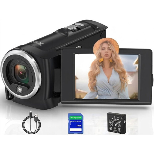 2.7K Vlogging Camcorder 56MP Rotating Screen (Black)