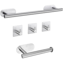 yao96266 Self Adhesive Towel Rail, 5 Pieces Bathroom Towel Holder Toilet Paper Holder Towel Hook Stainless Steel Towel Bar No Drilling Silver