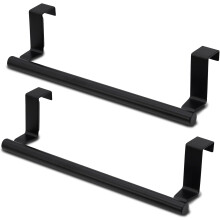 yao96266 2PCS Over The Door Towel Rail, Stainless Steel Towel Holder , 23CM Towel Holder For Hanging Over The Cupboard Kitchen Bathroom Bar (Black)