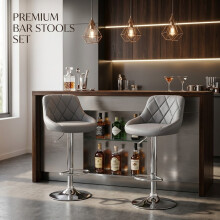 Alivio Set of 2 Modern Chrome Bar Stools, Restaurant, Dining Room Chairs (Grey, Pack of 2)