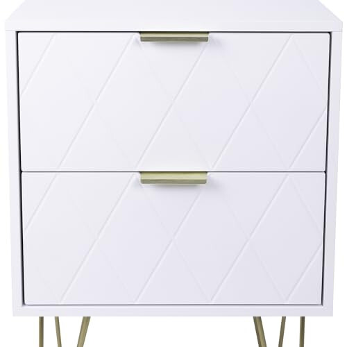 Dylex Bedside Table Storage End Table, 2 Drawers, White with Gold Legs, Set of 2 1
