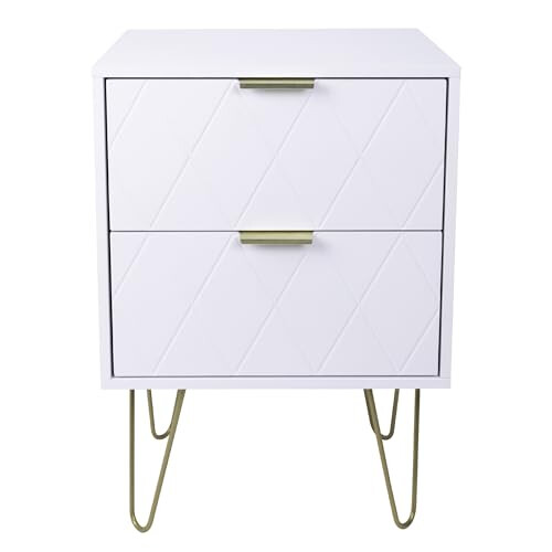 Dylex Bedside Table Storage End Table, 2 Drawers, White with Gold Legs, Set of 2 2