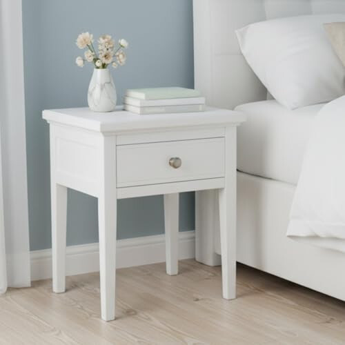 GROF GROFurniture 1 Drawer Painted Sofa Table, Painted Bedside for Bedroom, White End-table Table Ready Assembled 1