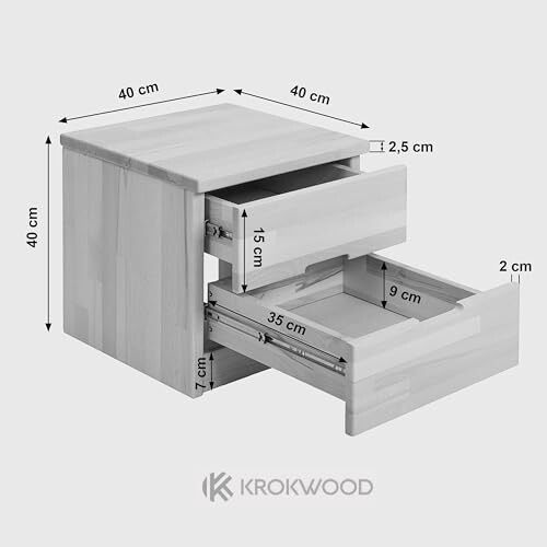 KROKWOOD Bedside Table ELSA solid wood 40x40x40 cm (in oak) 2