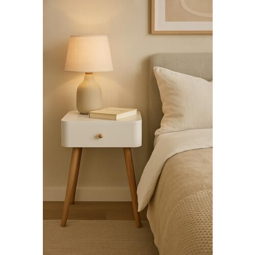 ASPECT Gina Mid Century Modern Two-Tone Bedside Table,White/Natural 1