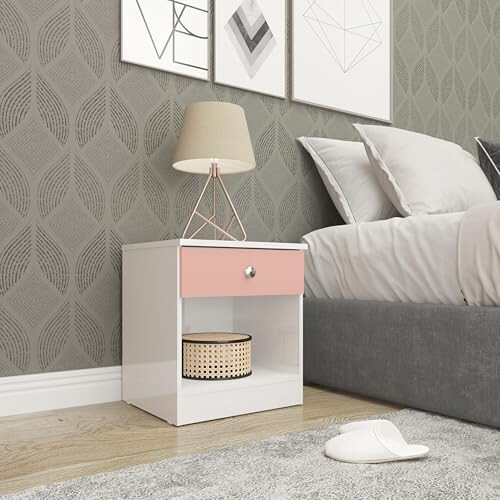 Seconique Seconique Denver 1 Drawer Bedside in White/Pink Gloss 2