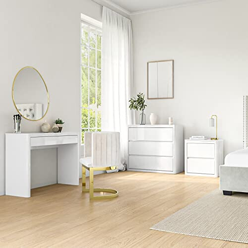 Lexi White High Gloss Bedside Table with 2 Drawers 1