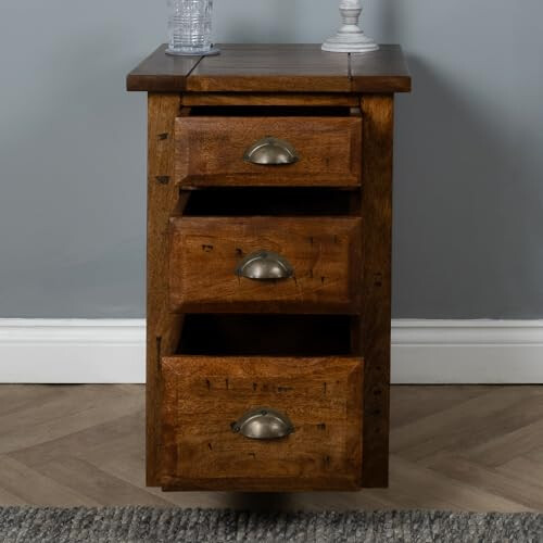 Elm home and garden Rustic Dark Solid Mango Wooden 3 Drawer Bedside Cabinet Nightstand Fully Assembled Side End Table 1