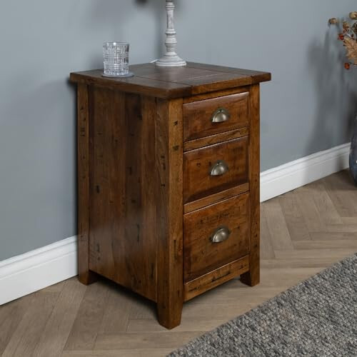 Elm home and garden Rustic Dark Solid Mango Wooden 3 Drawer Bedside Cabinet Nightstand Fully Assembled Side End Table 2