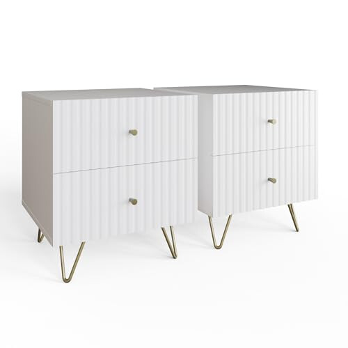GFW Thalia Ribbed 2 Drawer Bedside Table Pair White 2