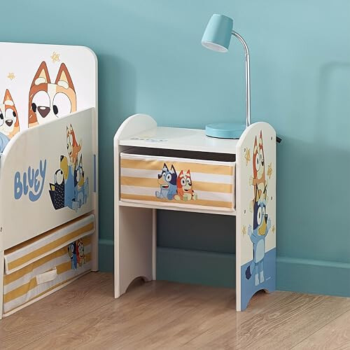 Bluey Bluey Bedside Table - Sturdy Engineered Wood Construction, Small Side Table with Drawer for Kid's Bedroom 1