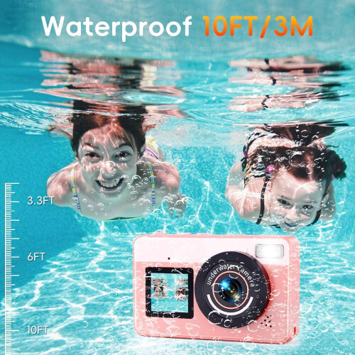 48MP Waterproof Camera Auto Focus 10ft Built-in 32GB Dual Screen (Pink) 2